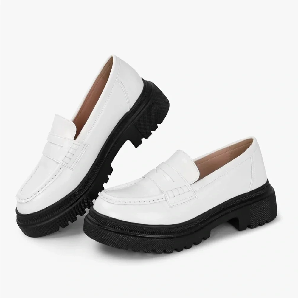 Gemialle - Women’s Platform Slip on Penny Loafers - Size 6.5 - Black & White